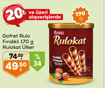Gofret Rulo Fındıklı 170 g Rulokat