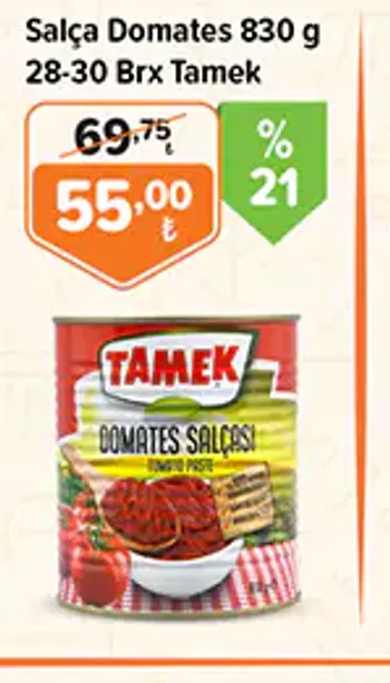 Salça Domates 830 g 28-30 Brx Tamek