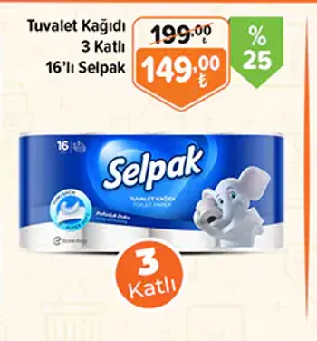 Tuvalet Kağıdı 3 Katlı 16'lı Selpak